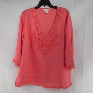 Lucy and Laurel Linen Top Size 2x Salmon Color